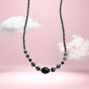 Black Onyx Center Hematite Beaded Necklace